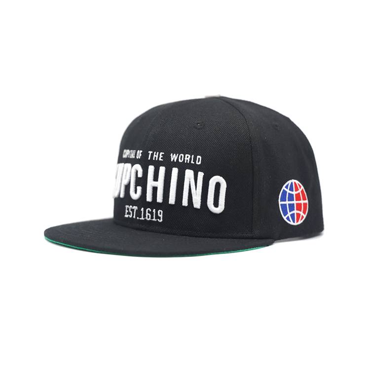 Manufacturer black acrylic OEM flat brim  Custom 3d Embroidery logo 6 panel hip hop sport hat snapback Cap