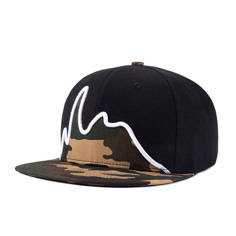 Custom 6 panel embroidery flat brim inserts camouflage  snapback cap